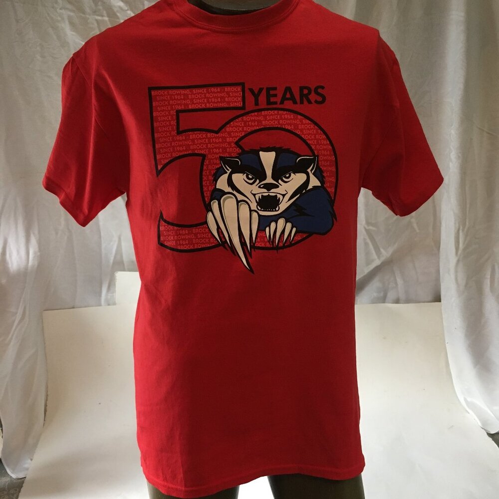 Brock University Badgers Men's Graphic T Shirt Sz Med Red 50 Years Crew Neck Tee